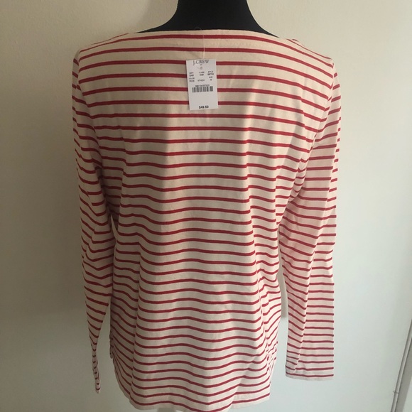 J. Crew Ivory/Cream and Red Striped Long Sleeve Shirt! - Picture 2 of 5